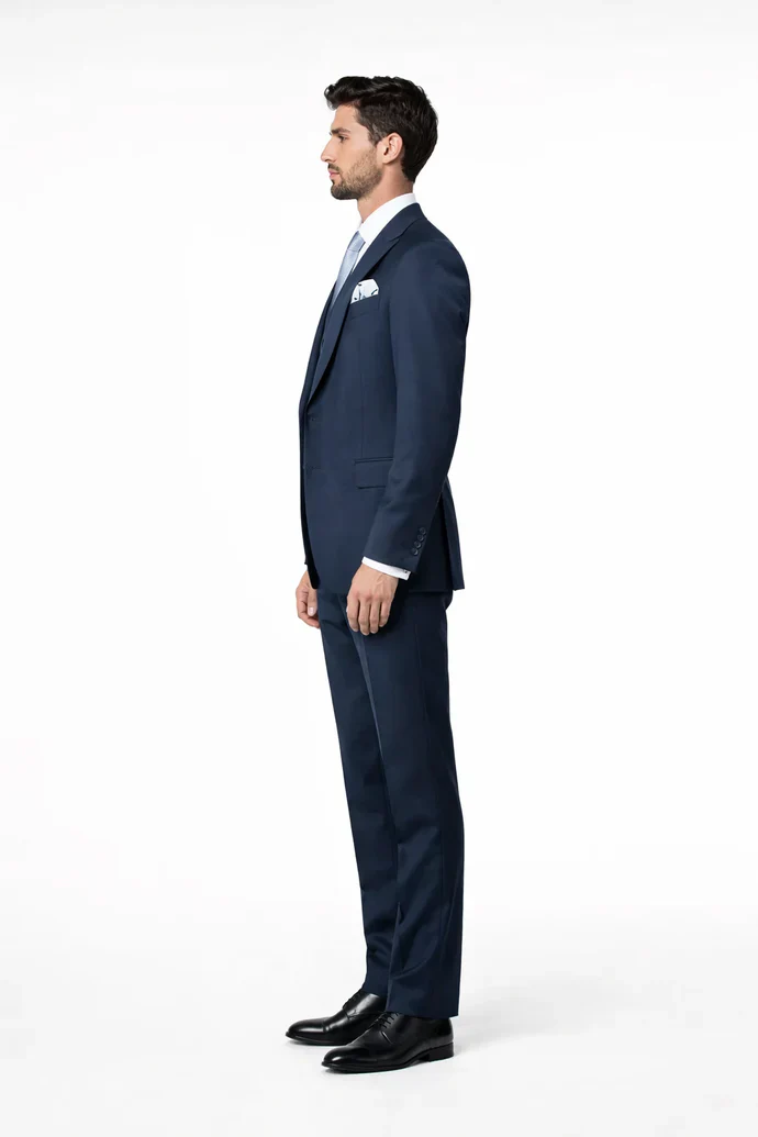 Suits With Baggy Pleated Pants - Wide Leg Pants 100% Wool - Classic Fit in Navy Single Breast Lapel by Rossiman - Image 4