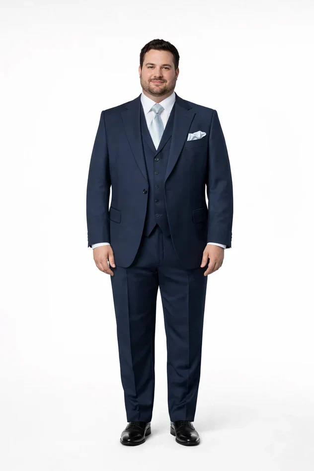 Suits With Baggy Pleated Pants - Wide Leg Pants 100% Wool - Classic Fit in Navy Single Breast Lapel by Rossiman - Image 8