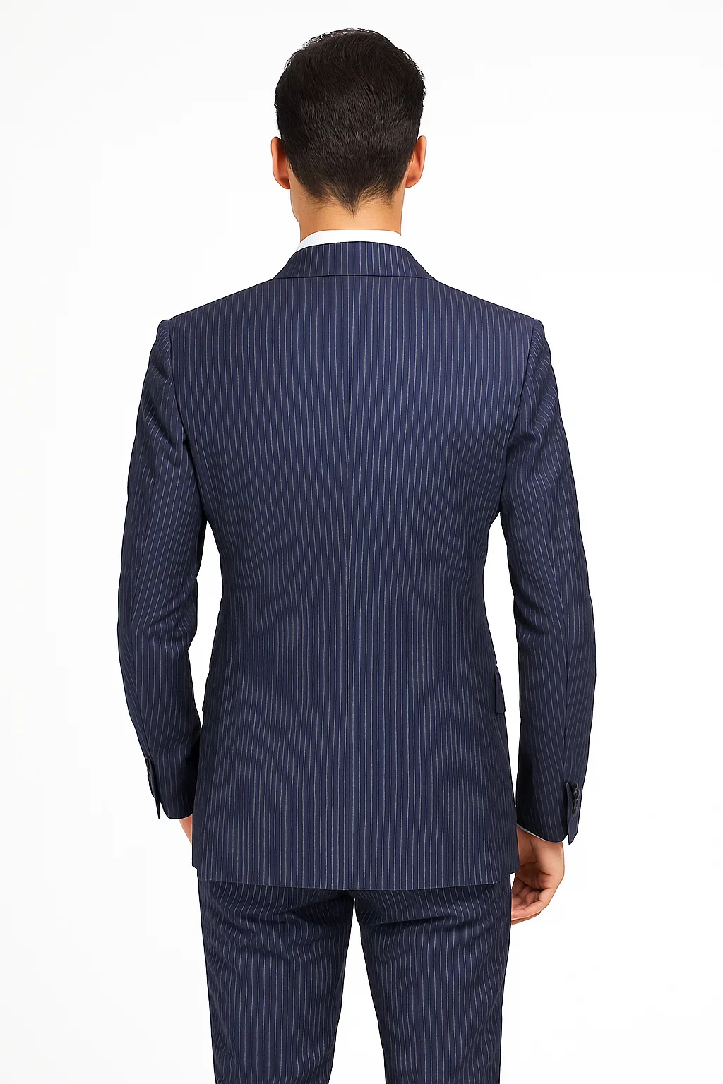Suits With Baggy Pleated Pants - Wide Leg Pants 100% Wool - Classic Fit in Navy with White Pinstripe Color by Rossiman - Image 8