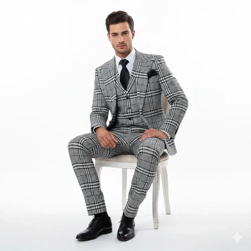 Suits With Baggy Pleated Pants - Wide Leg Pants 100% Wool - Classic Fit in One Button 3 Piece Suit by Rossiman - Image 3