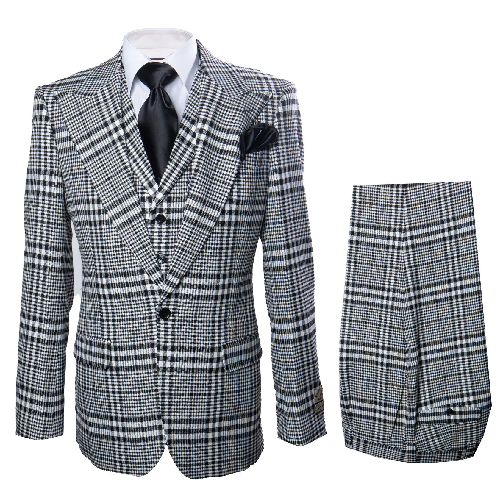 Suits With Baggy Pleated Pants - Wide Leg Pants 100% Wool - Classic Fit in One Button 3 Piece Suit by Rossiman - Image 9