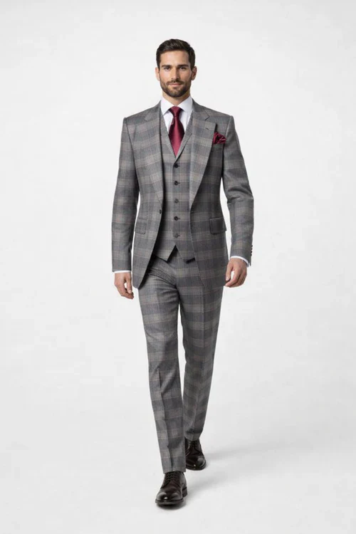 Suits With Baggy Pleated Pants - Wide Leg Pants 100% Wool - Classic Fit Single Breast Lapel Vest by Rossiman - Image 3