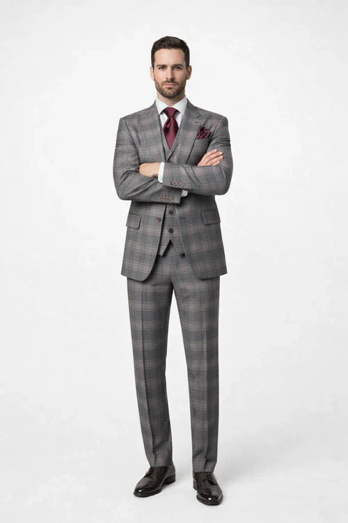 Suits With Baggy Pleated Pants - Wide Leg Pants 100% Wool - Classic Fit Single Breast Lapel Vest by Rossiman - Image 5