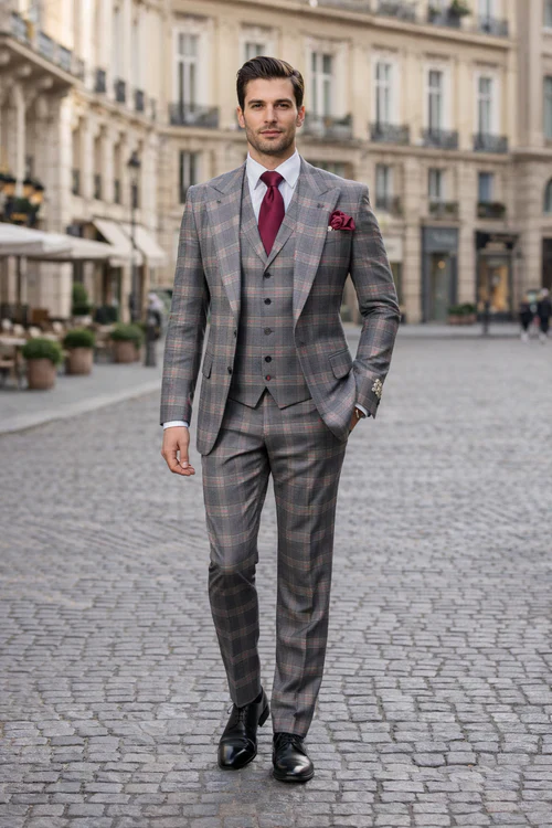 Suits With Baggy Pleated Pants - Wide Leg Pants 100% Wool - Classic Fit Single Breast Lapel Vest by Rossiman - Image 7