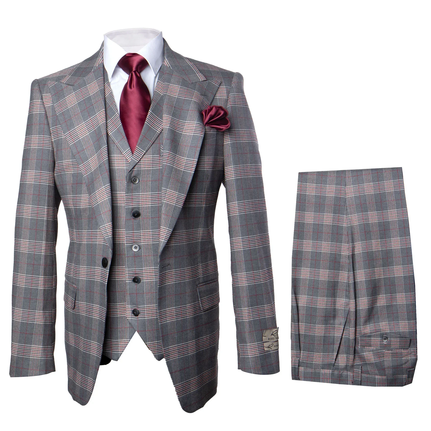 Suits With Baggy Pleated Pants - Wide Leg Pants 100% Wool - Classic Fit Single Breast Lapel Vest by Rossiman - Image 9