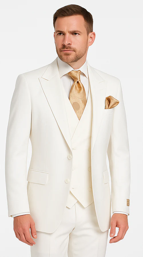 Tailored Men’s Suit in Winter White – Rossi Man ELI RM202 Formal 3-Piece Set - Image 5