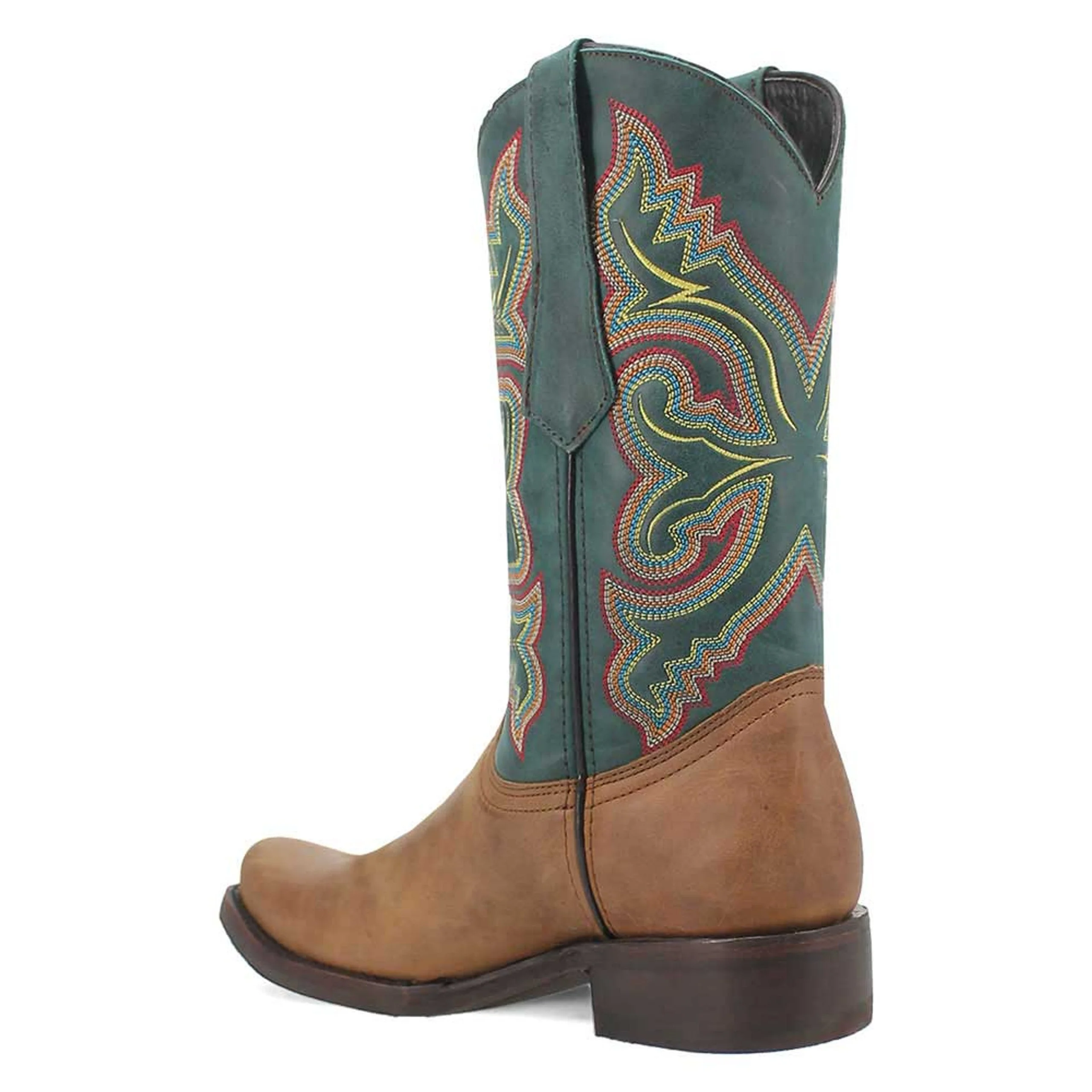 Dingo Tan and Green Snoot Toe Leather Western Boots - Image 7