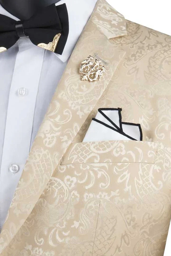 Tan Suits For Wedding - Tan Groomsmen Suits - Tan Slim Fit Tuxedo - Image 2
