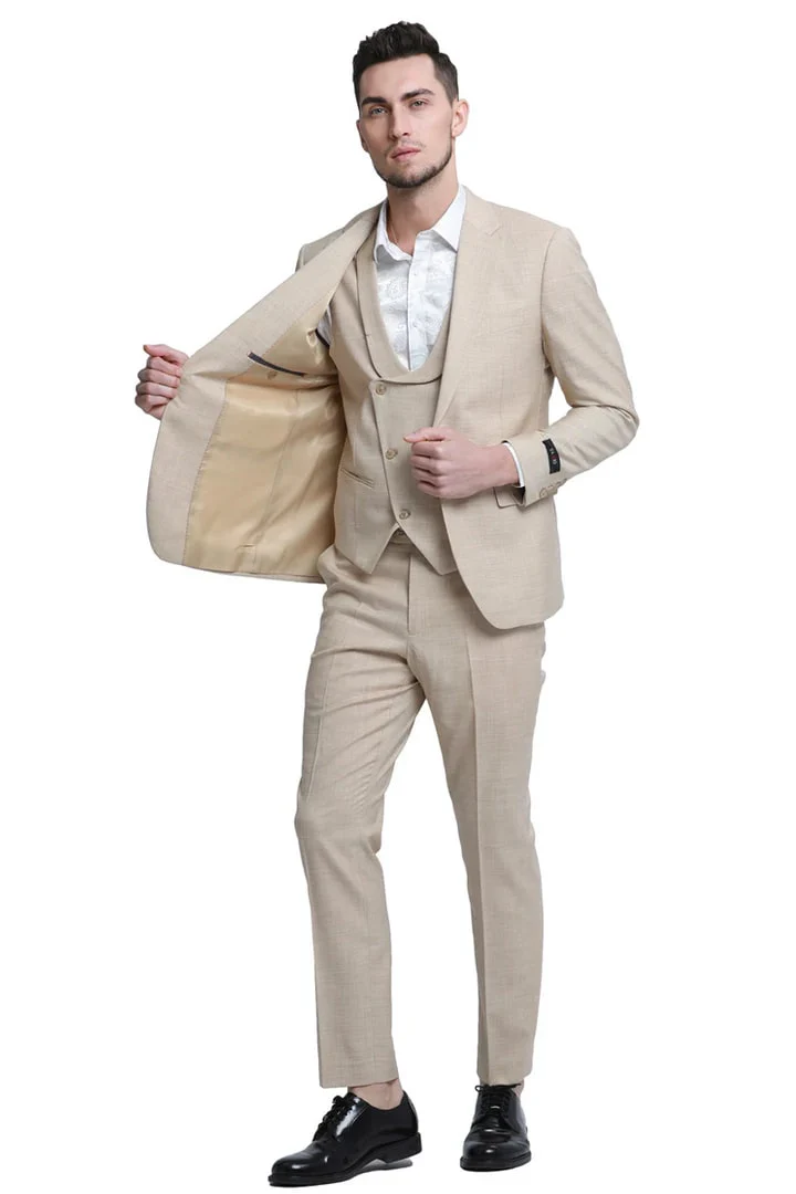 Tan Suits For Wedding - Tan Groomsmen Suits - Tan  Wedding  Tuxedo - Image 2