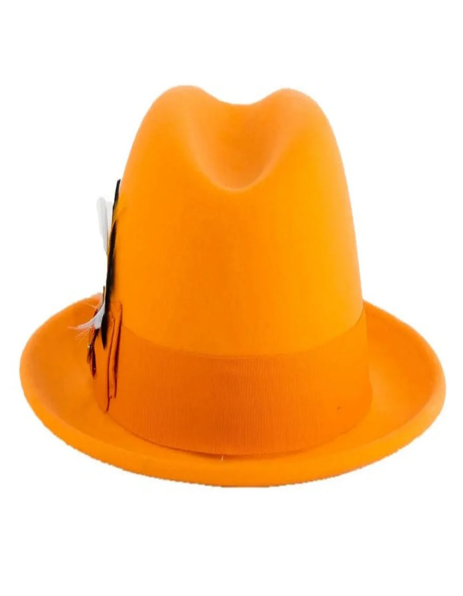 Tangerine Dress Hat 1920s Fedora Style - Mens Narrow Brim Crushable Wool Dress Hat Trilby Fedora in Orange Tangerine - Image 3
