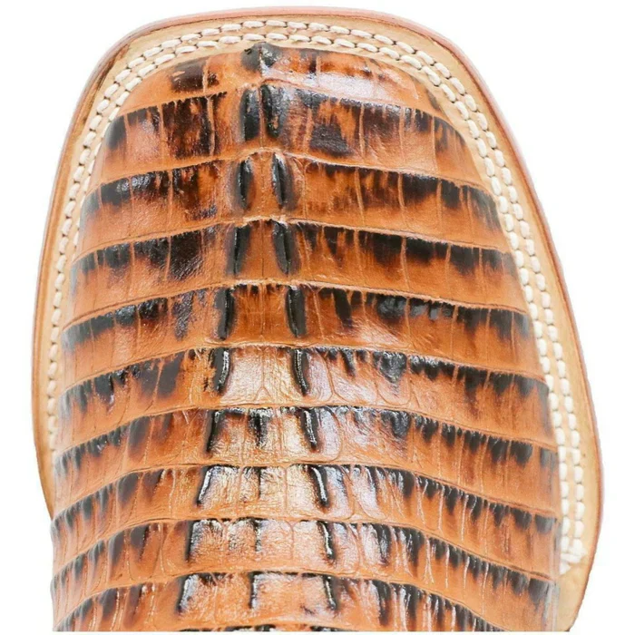 Men's Hudson Print Caiman Tail Square Toe Boots Cognac - Image 2