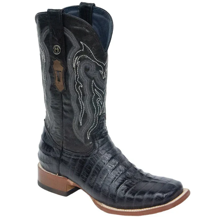 Men's Lufkin Print Caiman Tail Square Toe Boots Black - Image 3