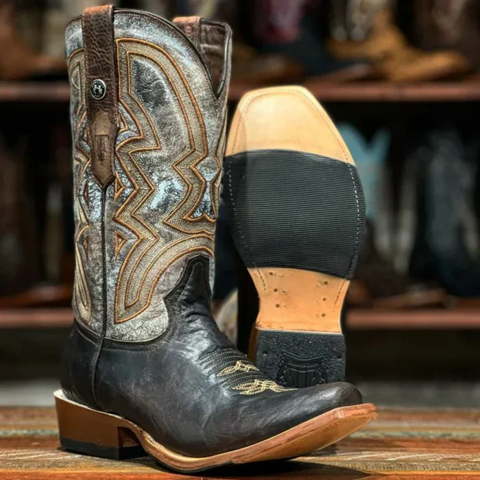 Men's Square Toe Bull Shoulder Leather Boots Brown - Image 2
