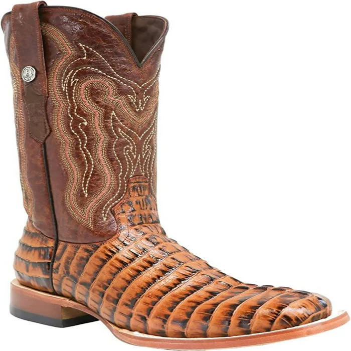 Tanner Mark Men's Marshall Print Caiman Tail Square Toe Boots Brown - Image 4
