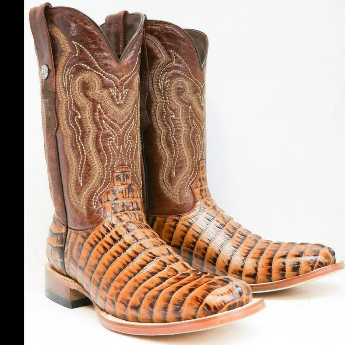 Tanner Mark Men's Marshall Print Caiman Tail Square Toe Boots Brown - Image 5