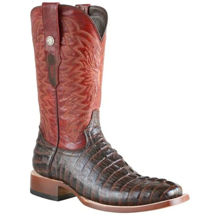 Men's The Bandit Print Caiman Tail Square Toe Boots Chocolate - Image 3