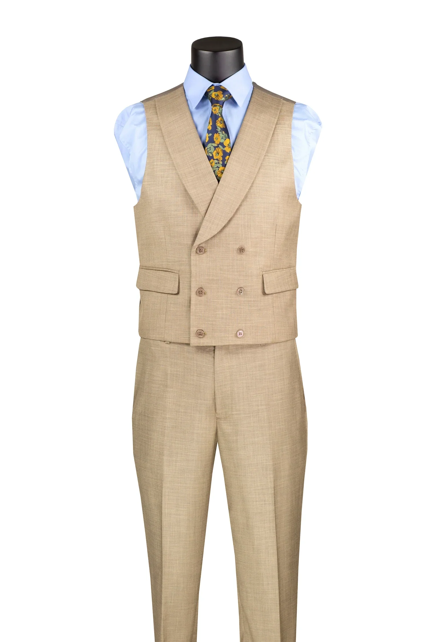 Taupe Modern Fit 3-Piece Suit with Lapel Vest & Adjustable Pants - Image 2