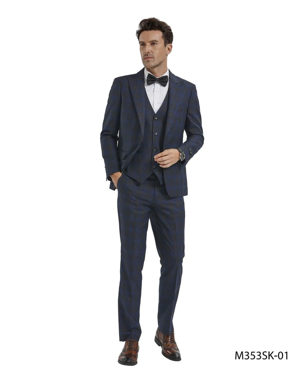 Tazio Men's Fit 3 Piece Plaid Suit Bold Patterned Look - Image 2