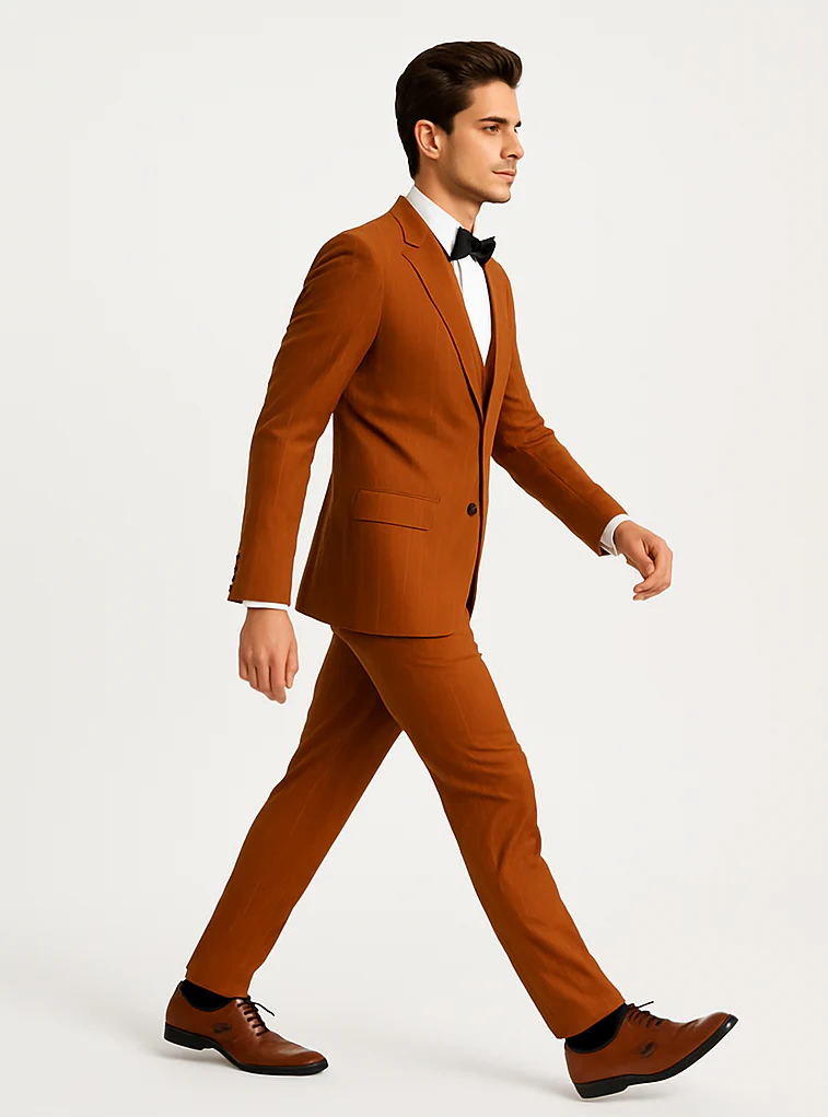 Tazzio Terracotta Orange Skinny Fit Pinstriped Suit for Men – Stylish Modern Suit - Image 6