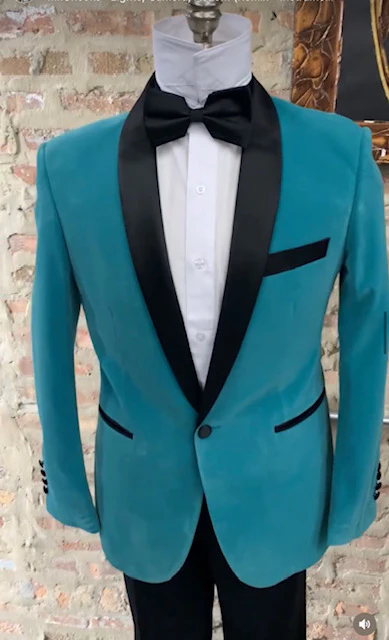 Teal Velvet Tuxedo for Men – One Button Black Satin Lapel Formal Suit with Bow Tie - Image 5