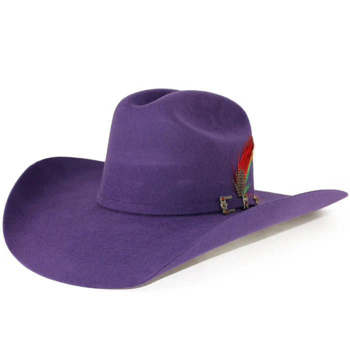 Texana Stone Sombrero Vaquero para Mujer 100X Color Morado con Plumas