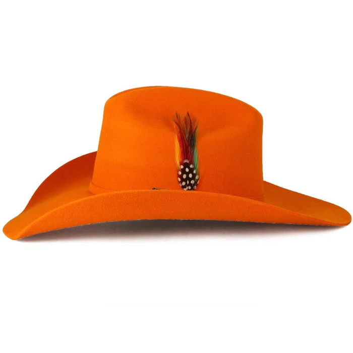 Texana Sombrero Vaquero para Mujer 100X Color Naranja con Plumas - Image 4