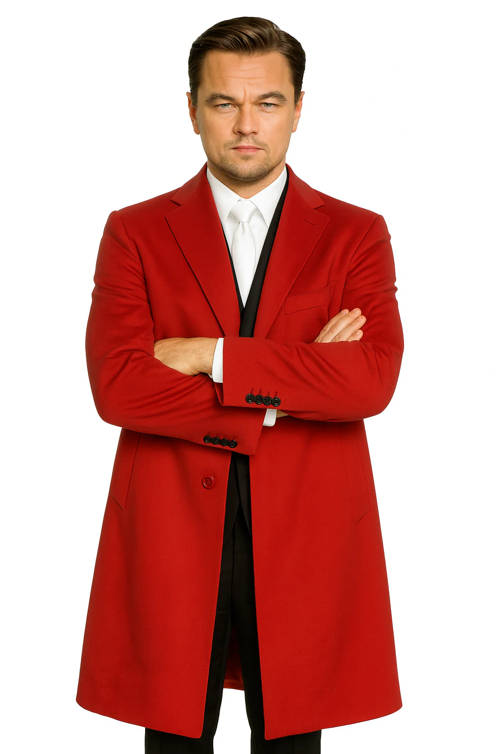 Three Buttons Red Wool Fabric Overcoat / Long men's Dress Topcoat - Winter coat - Image 2