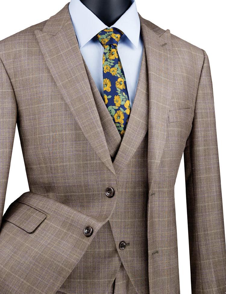 Three Piece Glen Plaid Tan Suit - Image 2