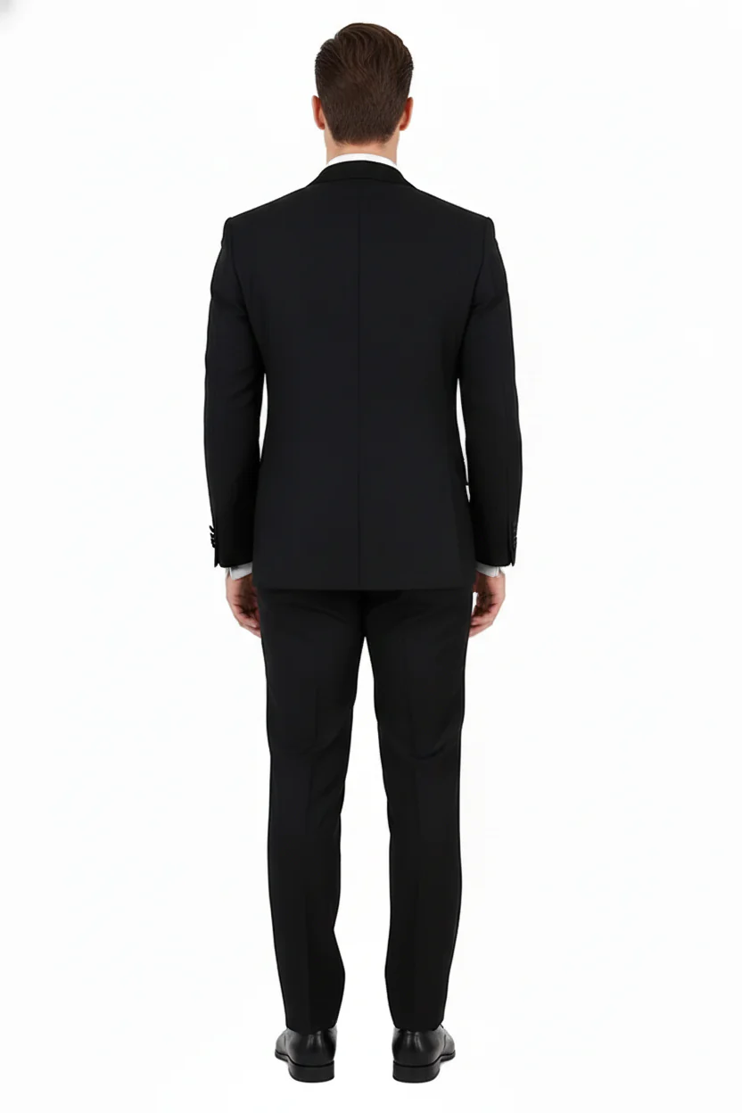 Tiglio Brand 100% Wool Super 150s Italian fabric Men’s Classic Black Double-Breasted Tuxedo with Satin Peak Lapel – Formal Wedding & Gala Suit Set - Image 3