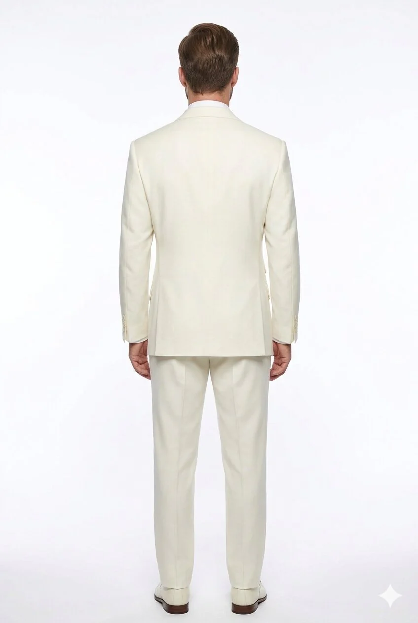 Tiglio Italian Suit - Real Wool Fabric Super 150's EST Off-White, Wide Leg Suit & Vest in Color Off-White - Image 2