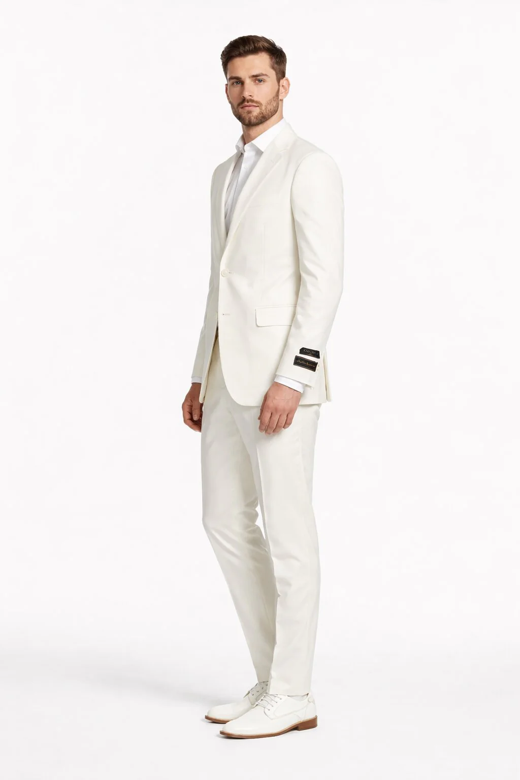 Tiglio Italian Suit - Real Wool Fabric Super 150's Novello Off-White, Modern Fit Suit in Color Off-White - Image 3