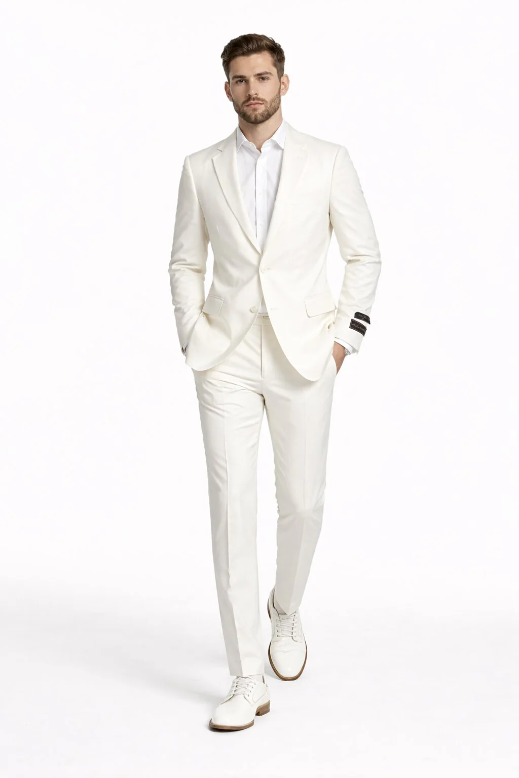 Tiglio Italian Suit - Real Wool Fabric Super 150's Novello Off-White, Modern Fit Suit in Color Off-White - Image 5