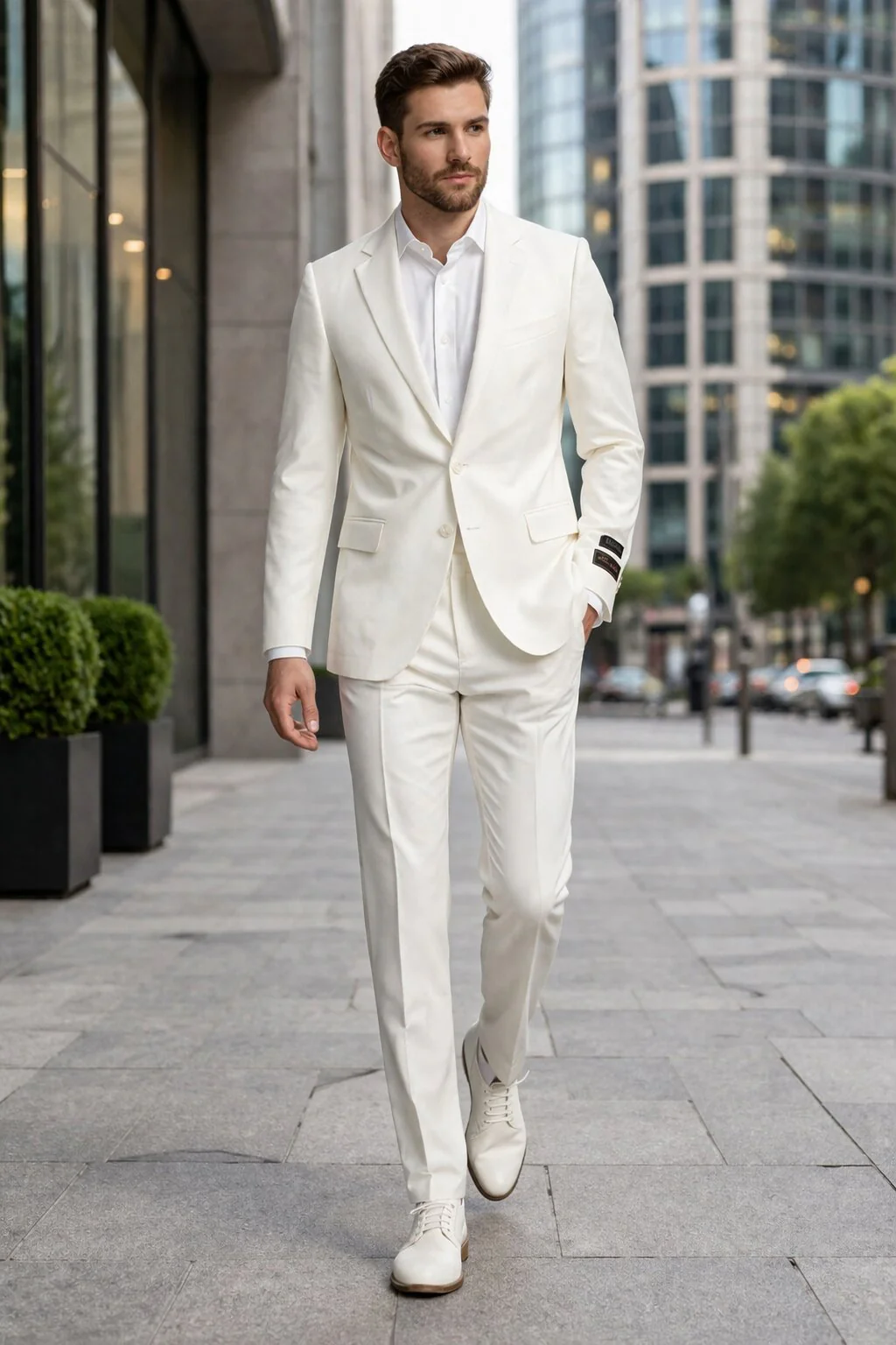 Tiglio Italian Suit - Real Wool Fabric Super 150's Novello Off-White, Modern Fit Suit in Color Off-White - Image 7