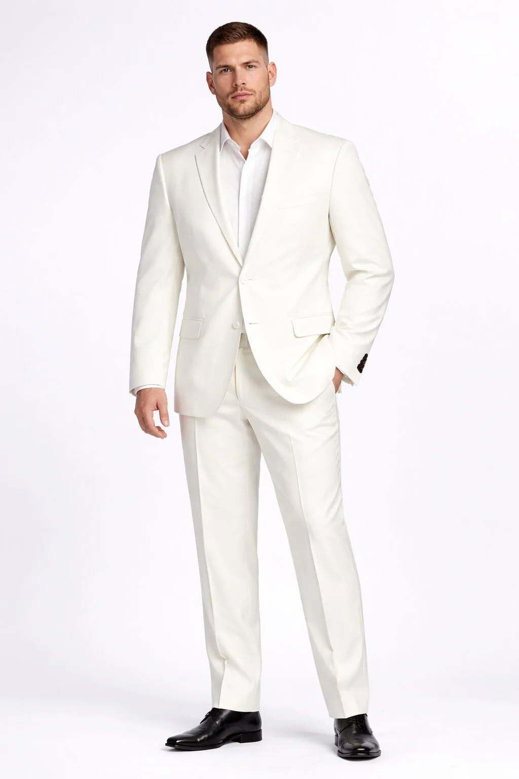 Tiglio Italian Suit - Real Wool Fabric Super 150's Novello Off-White, Modern Fit Suit in Color Off-White - Image 8