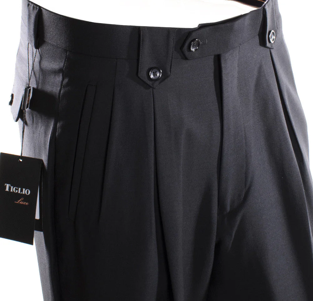 Tiglio Luxe Black Wide Leg, Pure Wool Dress Pants 2576 TIG1001 - Image 2