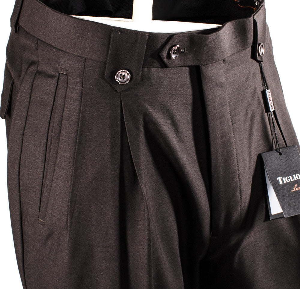 Tiglio Luxe Brown Wide Leg, Pure Wool Dress Pants 2576 TIG1003 - Image 2