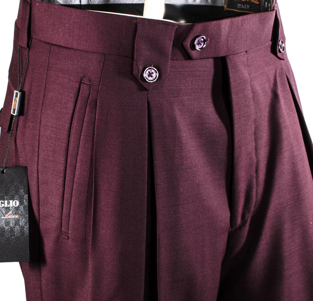 Tiglio Luxe Burgundy Wide Leg, Pure Wool Dress Pants 2576 - Image 2