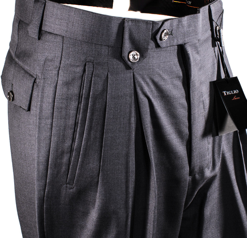 Tiglio Luxe Gray Wide Leg, Pure Wool Dress Pants 2576 TIG1008 - Image 2