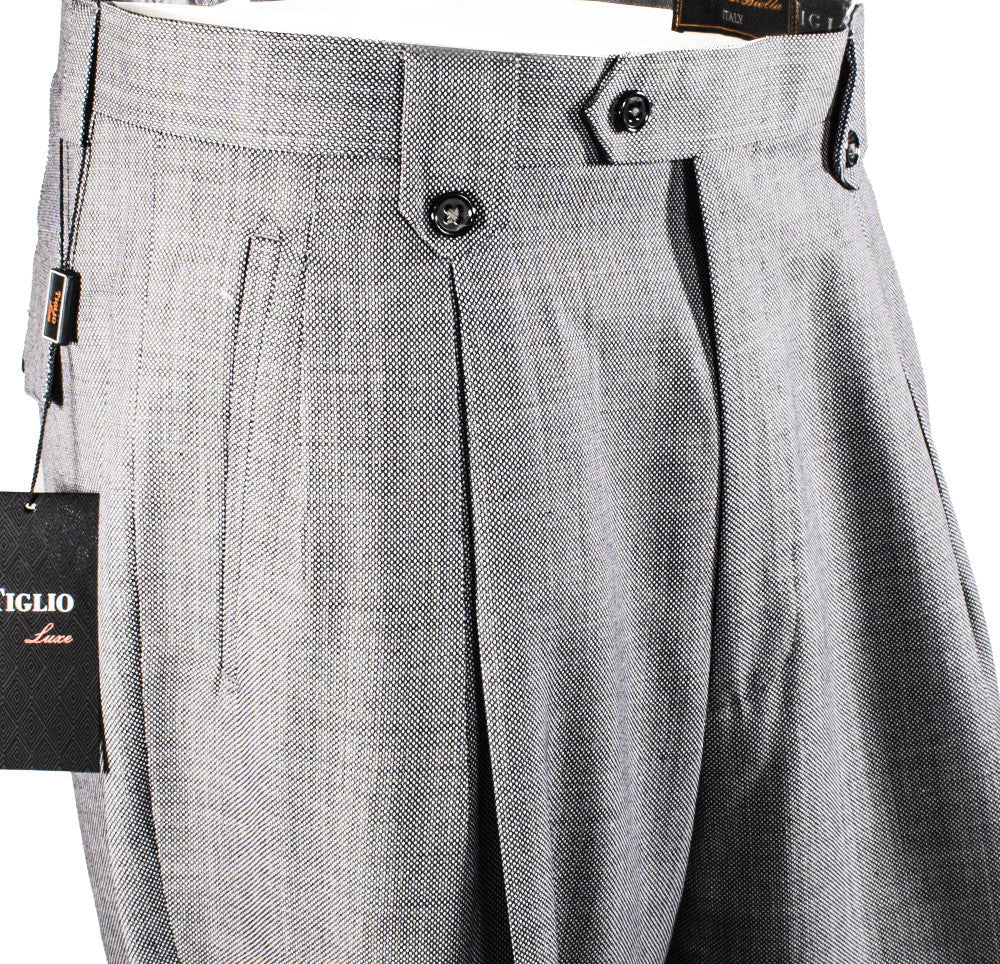 Tiglio Luxe Light Gray Birdseye Wide Leg, Pure Wool Dress Pants 2576 TIG1018 - Image 2