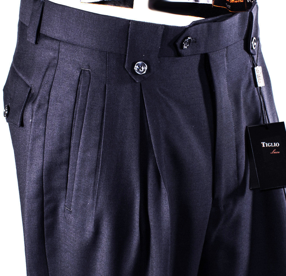 Tiglio Luxe Navy Wide Leg, Pure Wool Dress Pants 2576 TIG1002 - Image 2