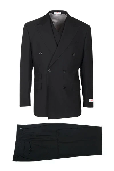 Tiglio Rosso Brand - Classic Suit Fit Pleated Pants Athletic Cut Real Wool Fabric Suit Peak Lapel in Color Black Semi Wide leg Slack