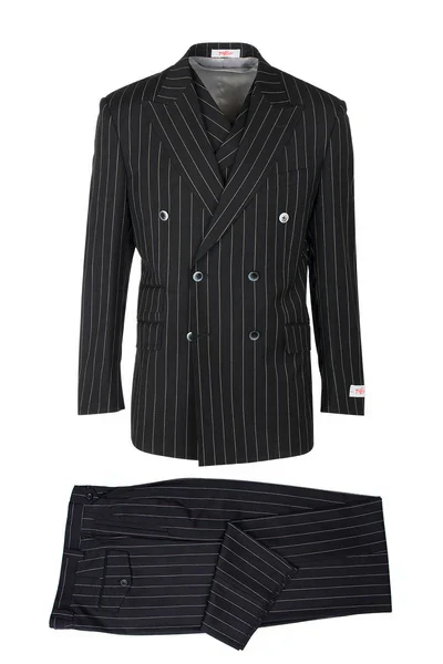 Tiglio Rosso Brand - Classic Suit Fit Pleated Pants Athletic Cut Real Wool Fabric Suit Peak Lapel Semi Wide leg Slack in Color Black