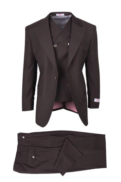 Tiglio Rosso Brand - Classic Suit Fit Pleated Pants Athletic Cut Real Wool Fabric Suit Peak Lapel Semi Wide leg Slack in Color Brown