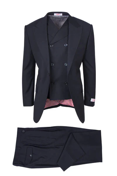 Tiglio Rosso Brand - Classic Suit Fit Pleated Pants Athletic Cut Real Wool Fabric Suit Peak Lapel Semi Wide leg Slack in Color Navy