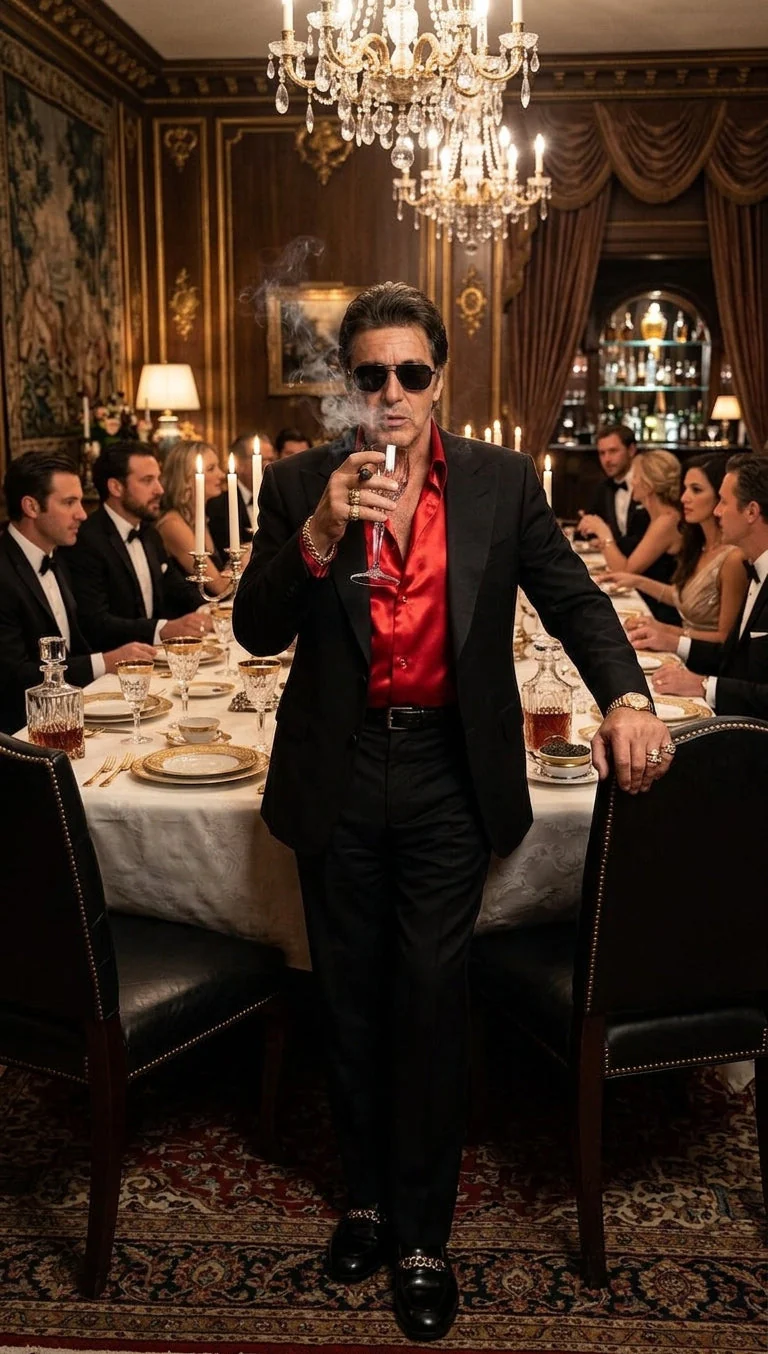 Tony Montana’s Black Blazer with Red Sateen Shirt – Men’s Black Formal Blazer and Red Satin Style Shirt Outfit for Party, Wedding and Vintage Wear - Image 11