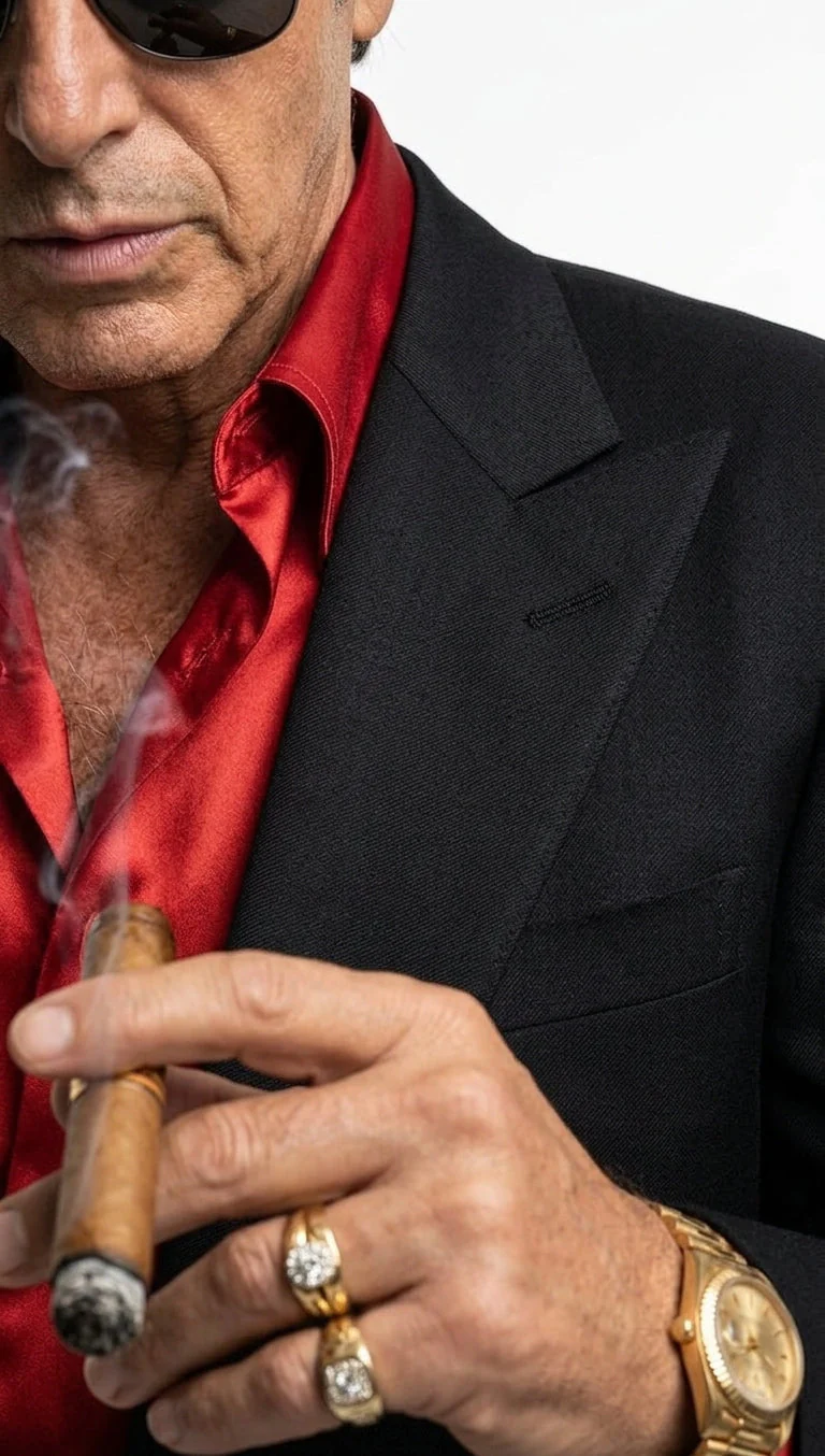 Tony Montana’s Black Blazer with Red Sateen Shirt – Men’s Black Formal Blazer and Red Satin Style Shirt Outfit for Party, Wedding and Vintage Wear - Image 12