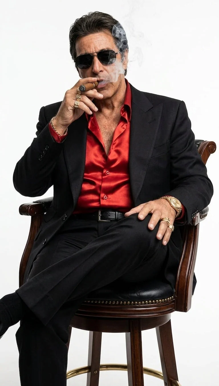 Tony Montana’s Black Blazer with Red Sateen Shirt – Men’s Black Formal Blazer and Red Satin Style Shirt Outfit for Party, Wedding and Vintage Wear - Image 3