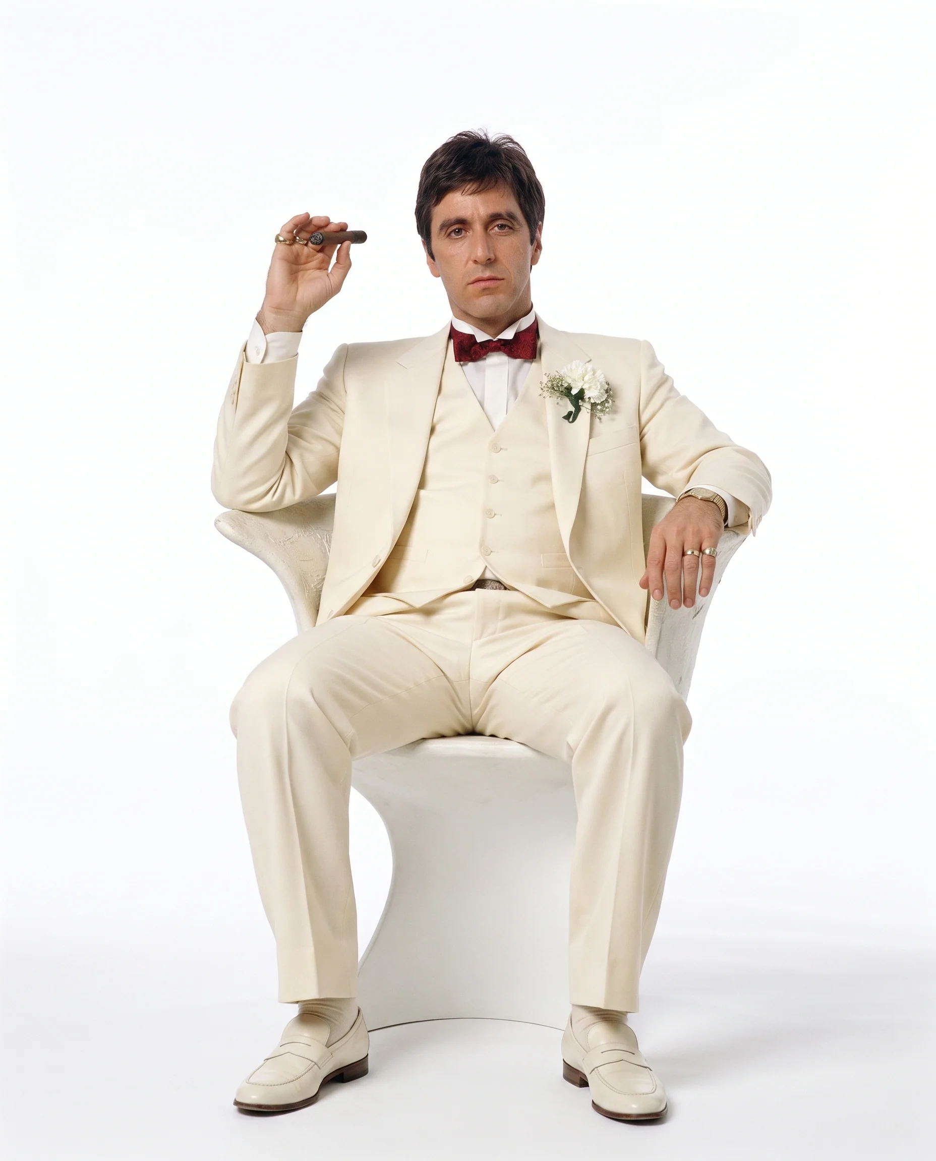 Tony Montana’s Ivory Vested Suit – Classic Ivory 3 Piece Suit for Wedding, Formal and Evening Wear - Image 3