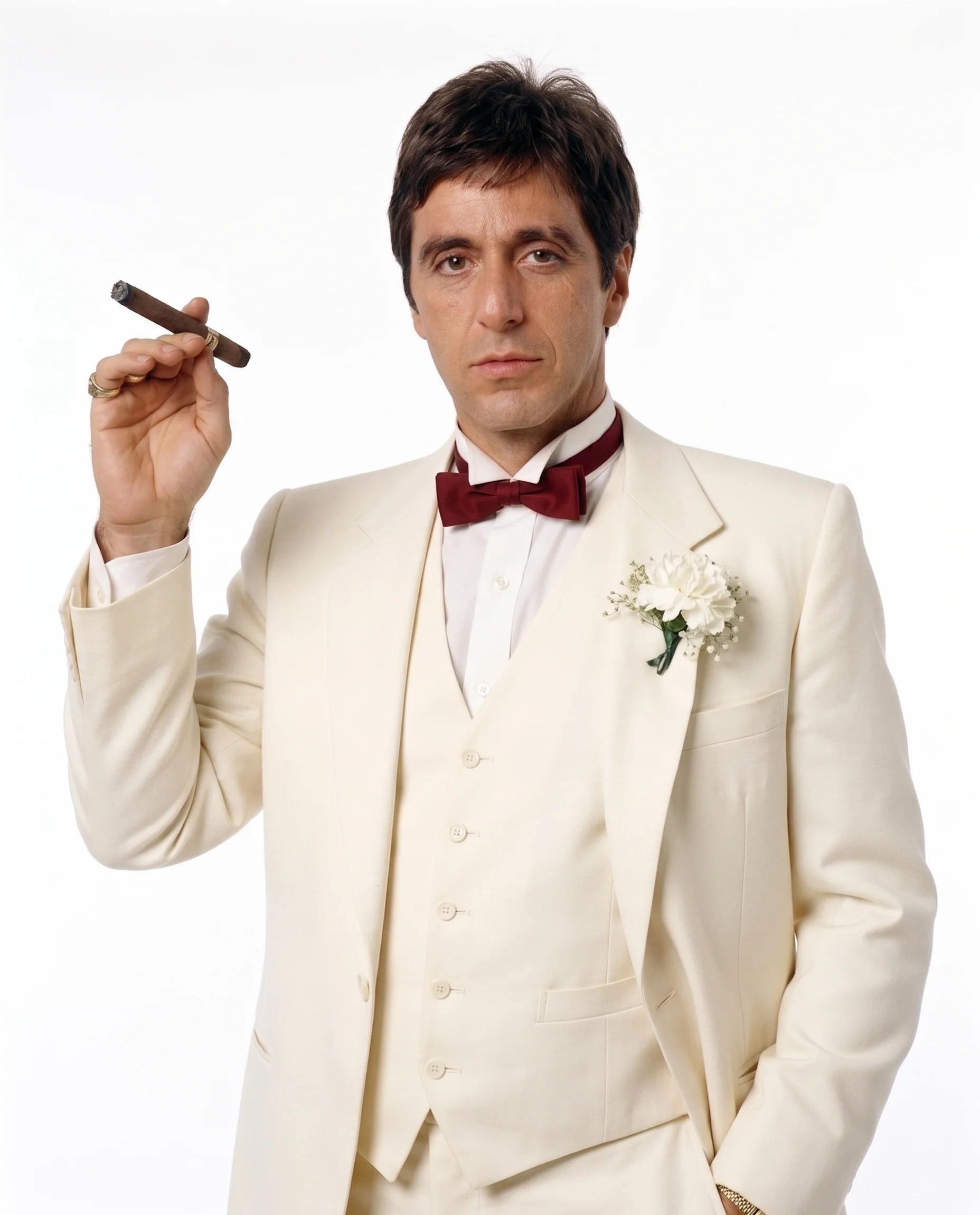 Tony Montana’s Ivory Vested Suit – Classic Ivory 3 Piece Suit for Wedding, Formal and Evening Wear - Image 8