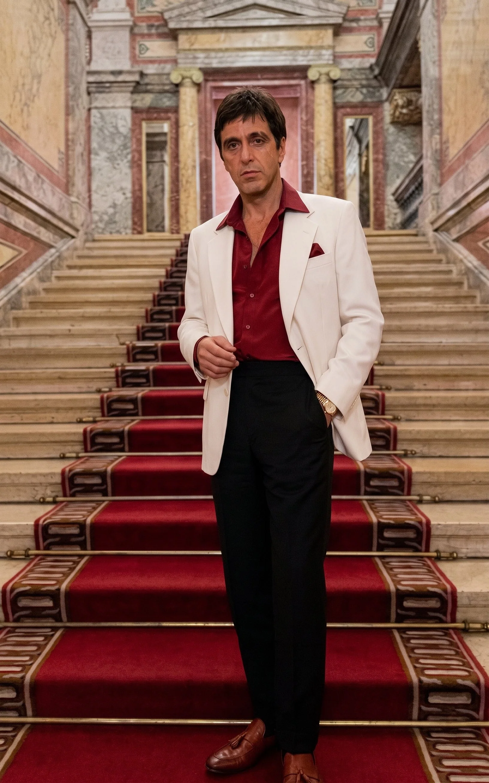 Tony Montana’s White Blazer Red Shirt Black Pants – Men’s White Blazer Outfit with Red Shirt and Black Trousers for Party, Wedding and Vintage Style Wear - Image 12